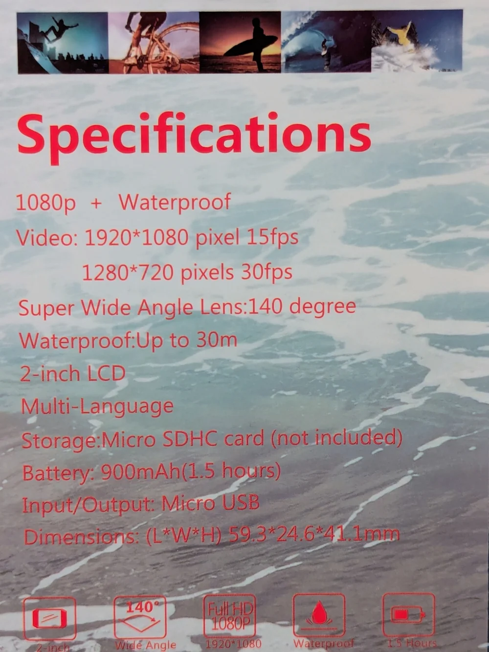 1080p Full HD Sports Action Camera Waterproof 30M 2